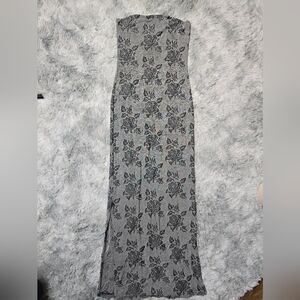 Vintage Paper Tag Elegant Black Floral Strapless Bombshell Maxi Dress Y2K